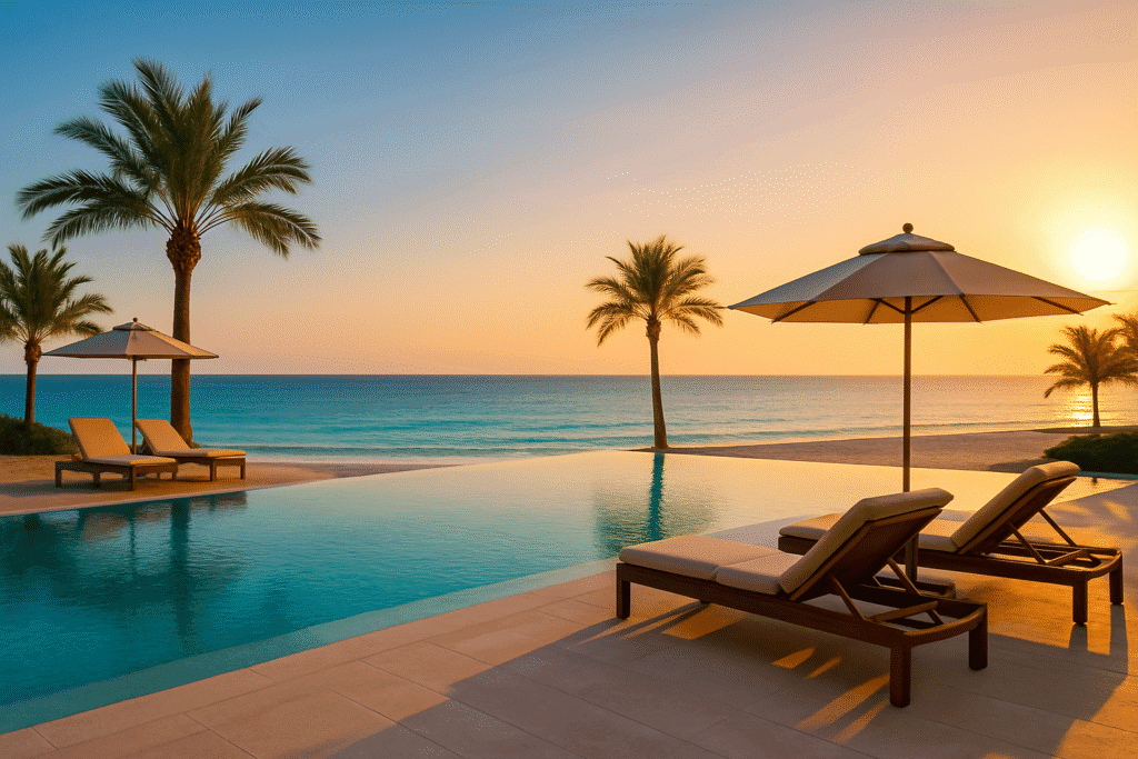 ropical beachfront resort with pool, ideal for an RCI vacation.