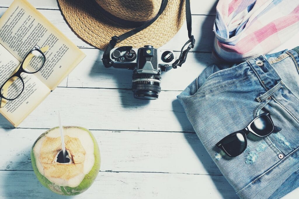 Packed suitcase with travel essentials for an RCI resort stay.