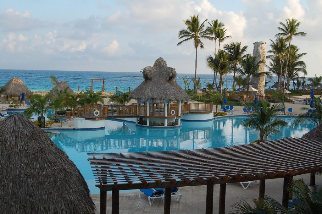 Aerial view of a large beachfront all-inclusive resort similar to Hard Rock Punta Cana