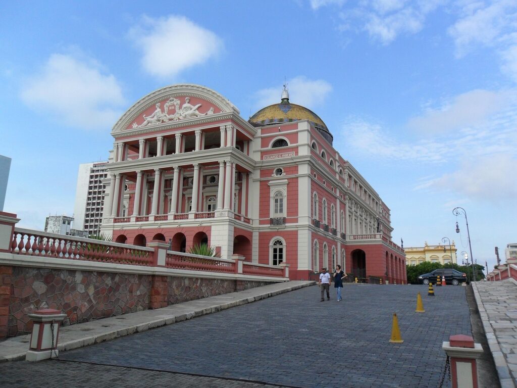 Teatro Amazonas in Manaus at sunset before an Amazon river tour